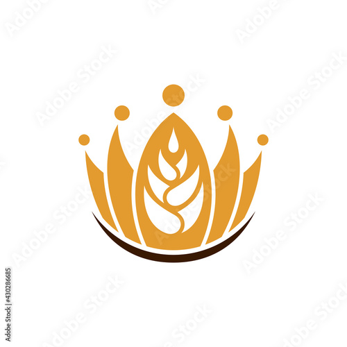 King grain logo. Logo template of crown and wheat suitable for food quality symbol, agriculture, rice label, organic product, foodstuffs, bread and others