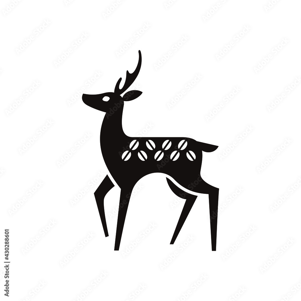 コーヒー豆の模様の鹿 ロゴデザインのためのシルエットイラスト Stock Vector Adobe Stock