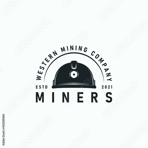 mining helmet logo vector vintage illustration design. mining equipment for professional miner. mining logo template vector for company