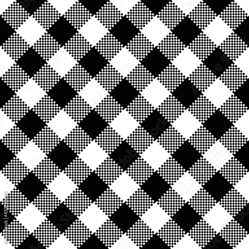 black and white chess shaped diagonal lumberjack seamless geometric vector pattern