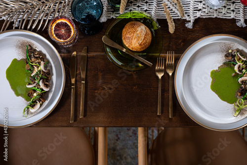 Asparagus and mushroom vegetarian fancy plate