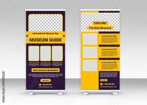 International Museum Day. Roll up banner. Standee banner design. Modern banner. Editable template.