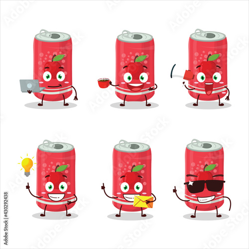 Apple soda can cartoon character with various types of business emoticons