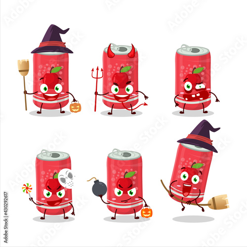 Halloween expression emoticons with cartoon character of apple soda can