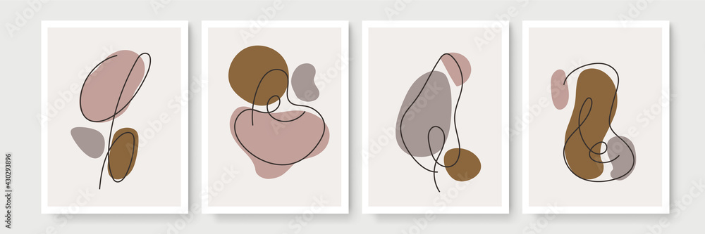 Set of abstract creative minimalist mono line art boho hand painted illustrations for wall decoration, postcard or brochure cover design. Vector illustration Set of abstract creative minimalist mono line art boho hand painted illustrations for wall decoration, postcard or brochure cover design. Vector illustration