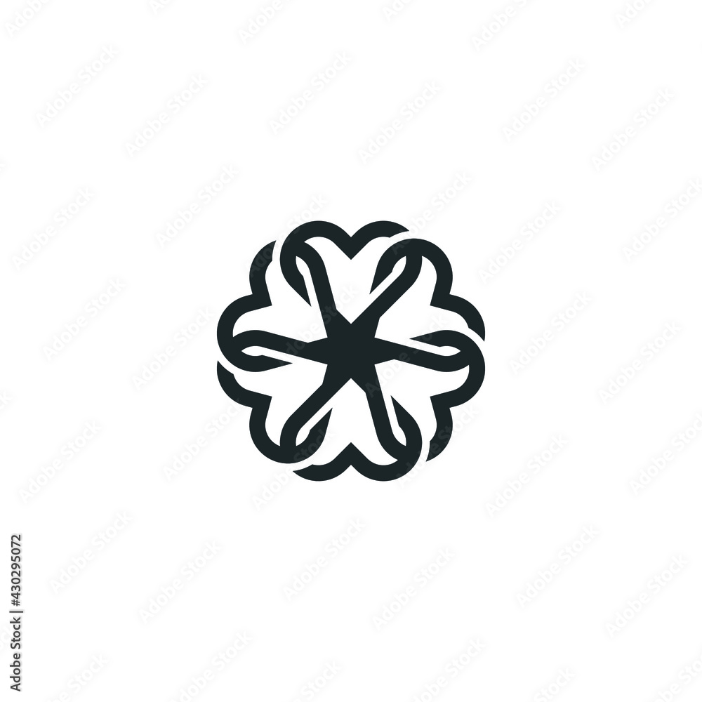Abstract graphic illustration of a flower with petals in the form of intertwined hearts