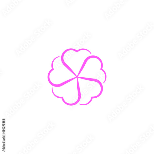 Abstract graphic illustration of a flower with five petals in the shape of hearts
