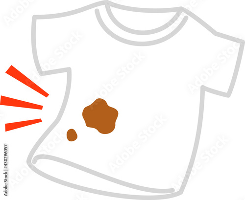 茶色いシミが付いた白いTシャツ