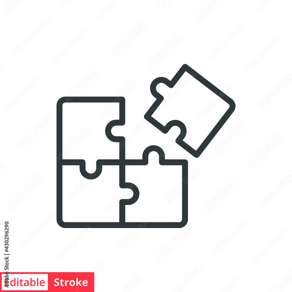 Puzzle line icon. Simple outline style. Jigsaw symbol, pictogram, single, piece, business, teamwork logo concept design. Vector illustration isolated on white background. Editable stroke EPS 10.