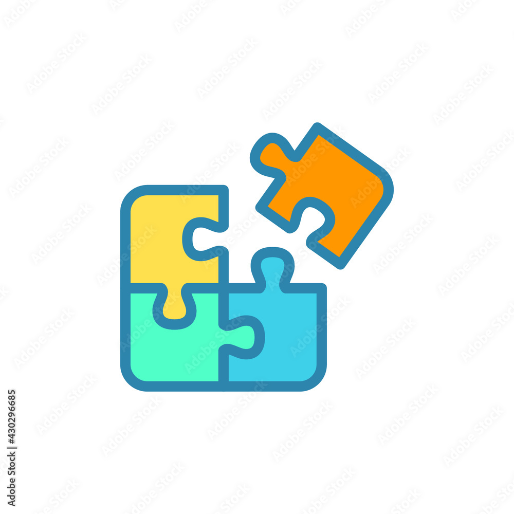 Puzzle icon. Simple filled outline style. Jigsaw symbol, pictogram, single, piece, business, teamwork logo concept design. Vector illustration isolated on white background. EPS 10.