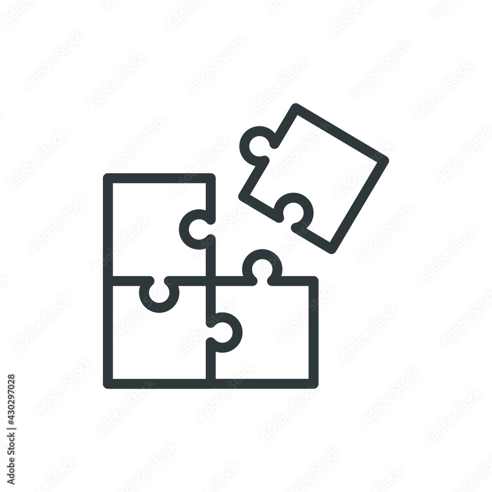 Puzzle line icon. Simple outline style. Jigsaw symbol, pictogram, single, piece, business, teamwork logo concept design. Vector illustration isolated on white background. EPS 10.
