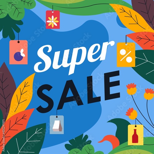 Super sale, seasonal reduction of price in shop