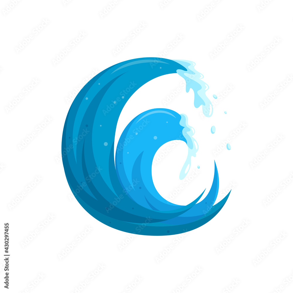 Obraz premium Flood waves logo. Tsinami storm wave isolated in white background. Cartoon vector illustration