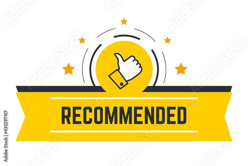Recommended banner with thumb up and stars vector