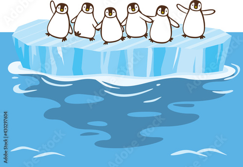 氷河の上で群れているペンギンのイメージイラスト