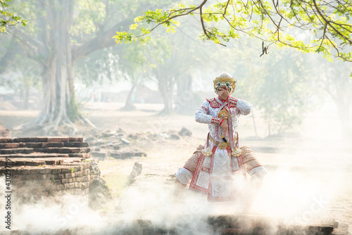 Obraz na plátně Khon art of culture Thailand Dancing in masked Ramayana Story.
