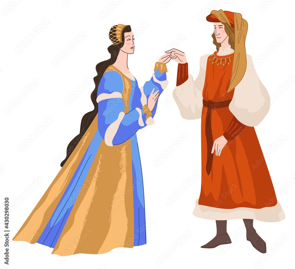 Romantic couple of old times, man and woman vector