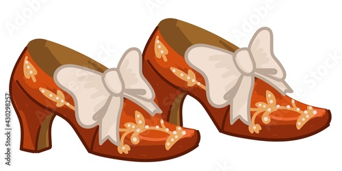 Vintage or retro women shoes on heels with bows