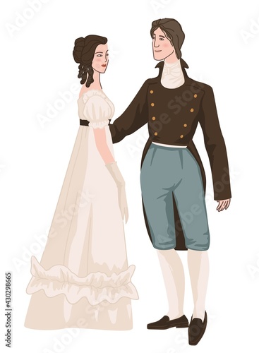 Fototapeta Naklejka Na Ścianę i Meble -  Man and woman wearing vintage clothes, old fashion