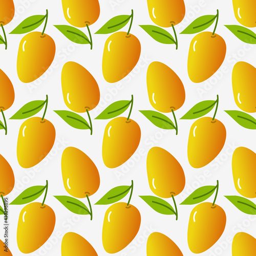 gradient orange mango fruits seamless pattern background vector illustration. Perfect for decoration fruits store, banner, wallpaper etc