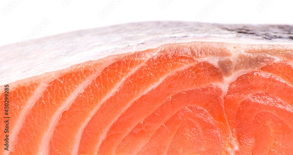 Sliced piece of fish, Steak of red fish on white background Sliced piece of fish, Steak of red fish on white background