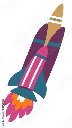 Launching rocket in space with fire and flame