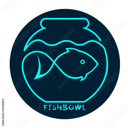 logo aquarium fish in a bowl from one line