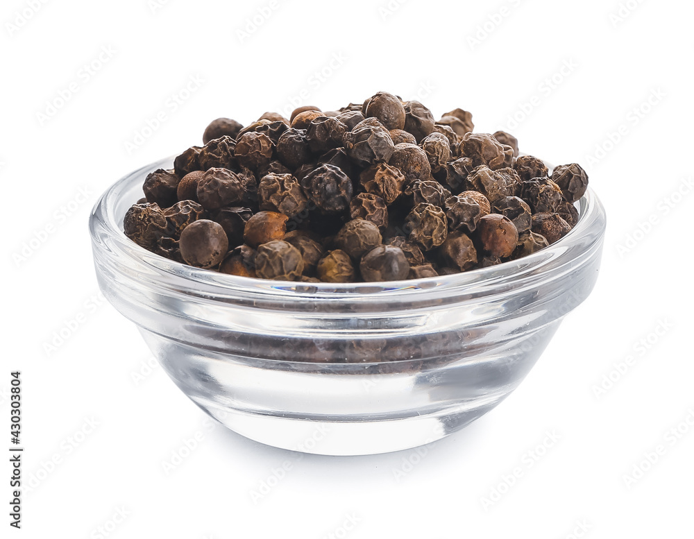 Bowl with peppercorns on white background Bowl with peppercorns on white background