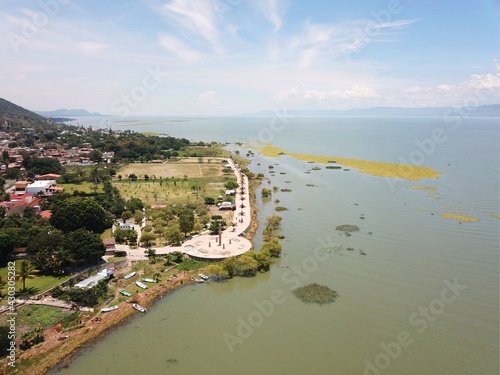 Aerial view of the boardwalk of San Juan Cosala and the Chapala lake photo