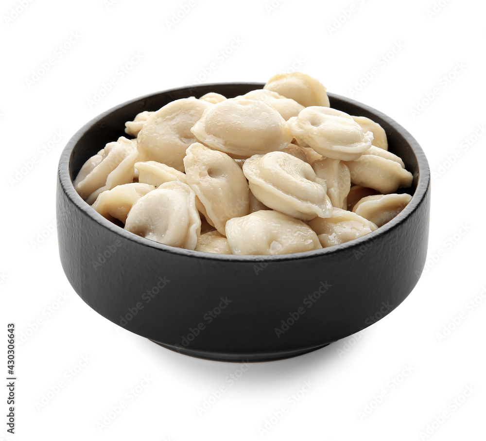 Bowl with tasty dumplings on white background Bowl with tasty dumplings on white background