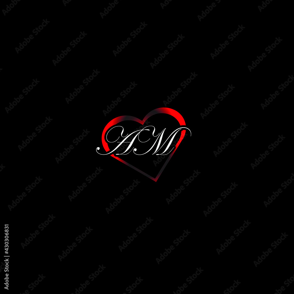 Initial logo letter AM with heart shape red colored,couple logo ...