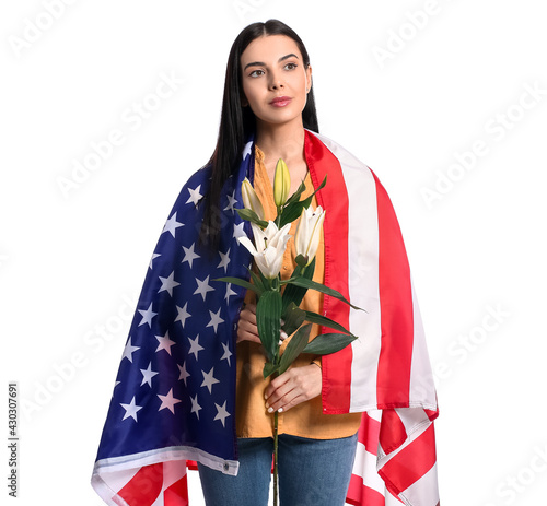 Young woman with USA flag a...