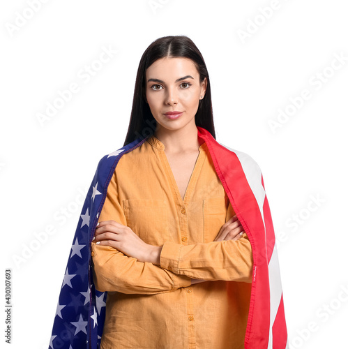 Young woman with USA flag o...