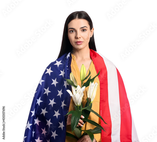 Young woman with USA flag a...