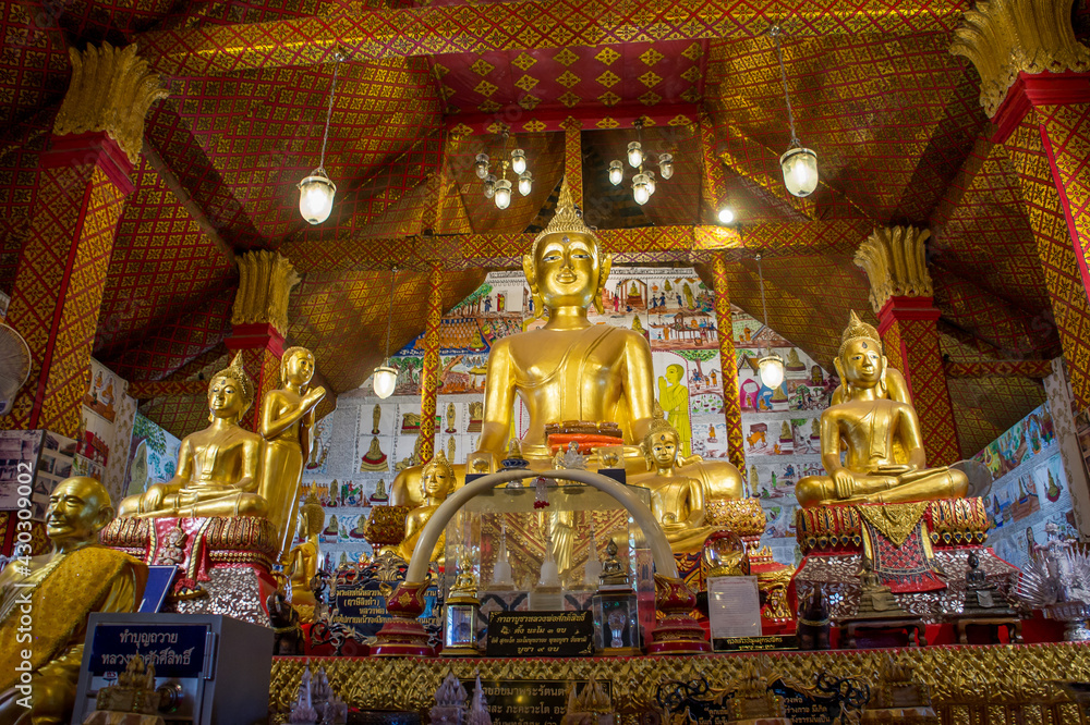 Buddha Image in the Wat Tha Sung Temple near Uthai Thani in  Thailand