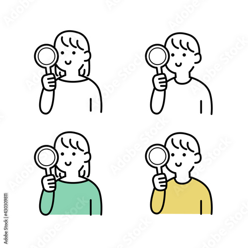 虫眼鏡を使う人イラスト素材