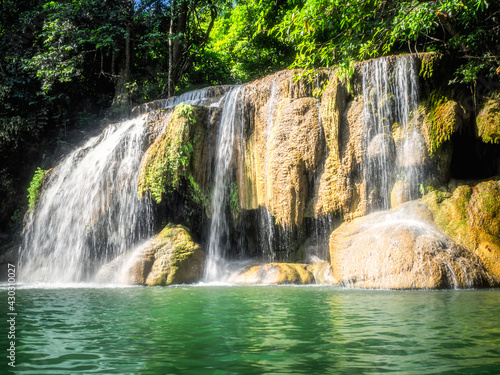 The beautiful waterfall in forest at Erawan National Park.