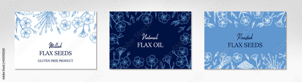 Hand drawn horizontal flax design. Vector illustration in sketch style for linen seeds and oil packaging Hand drawn horizontal flax design. Vector illustration in sketch style for linen seeds and oil packaging