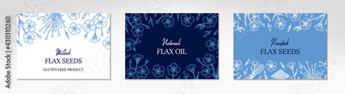 Hand drawn horizontal flax design. Vector illustration in sketch style for linen seeds and oil packaging
