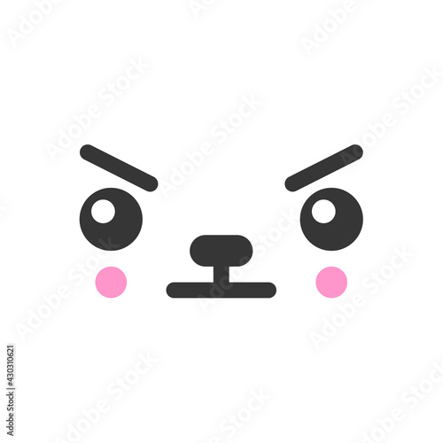 Displeased kawaii cute emotion face, emoticon vector icon. Characters and emoji cartoon design