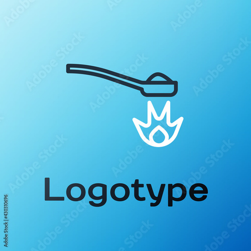 Line Heroin in a spoon icon isolated on blue background. Concept of drug addiction and dependence from the narcotic. Junkie lifestyle. Colorful outline concept. Vector Illustration