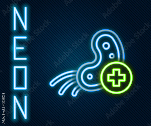 Glowing neon line Positive virus icon isolated on black background. Corona virus 2019-nCoV. Bacteria and germs, cell cancer, microbe, fungi. Colorful outline concept. Vector Illustration