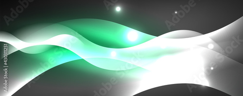 Shiny glowing neon wave, light lines abstract background. Magic energy and motion concept. Vector wallpaper template