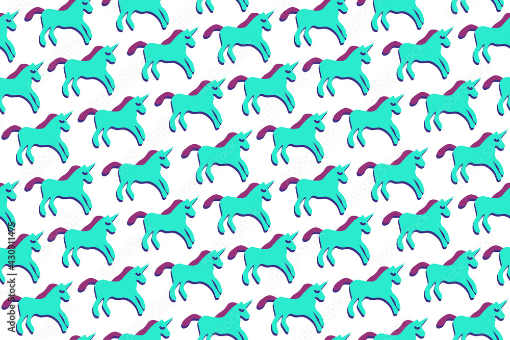 Unicorns seamless pattern. Repetitive illustration texture of flat unicorns. 