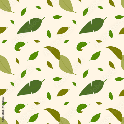 Seamless pattern with tea leaves. For prints, backgrounds, wrapping paper, textile, wallpaper, etc. 