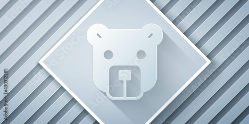 Paper cut Bear head icon isolated on grey background. Paper art style. Vector