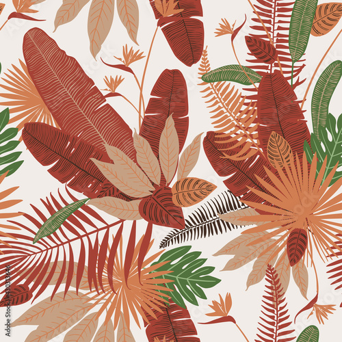 Pattern tropics leaves vector modern. Color beige green, trend ornament