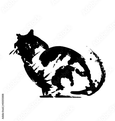 Silhouette tabby on corrugated board. Abstract cat silhouette. Nature art. Cat silhouette, great design for any purposes. Isolated vector illustration. Contour symbol. Vector illustration image. 