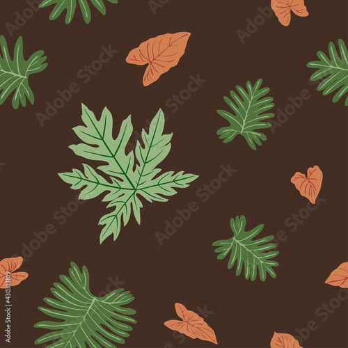 Pattern tropics leaves vector modern. Color beige green  trend ornament