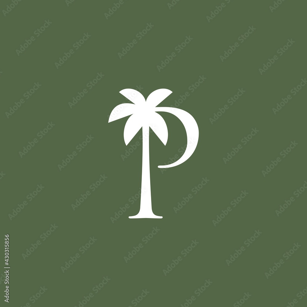 palm tree p letter mark logo vector icon illustration - obrazy, fototapety, plakaty 